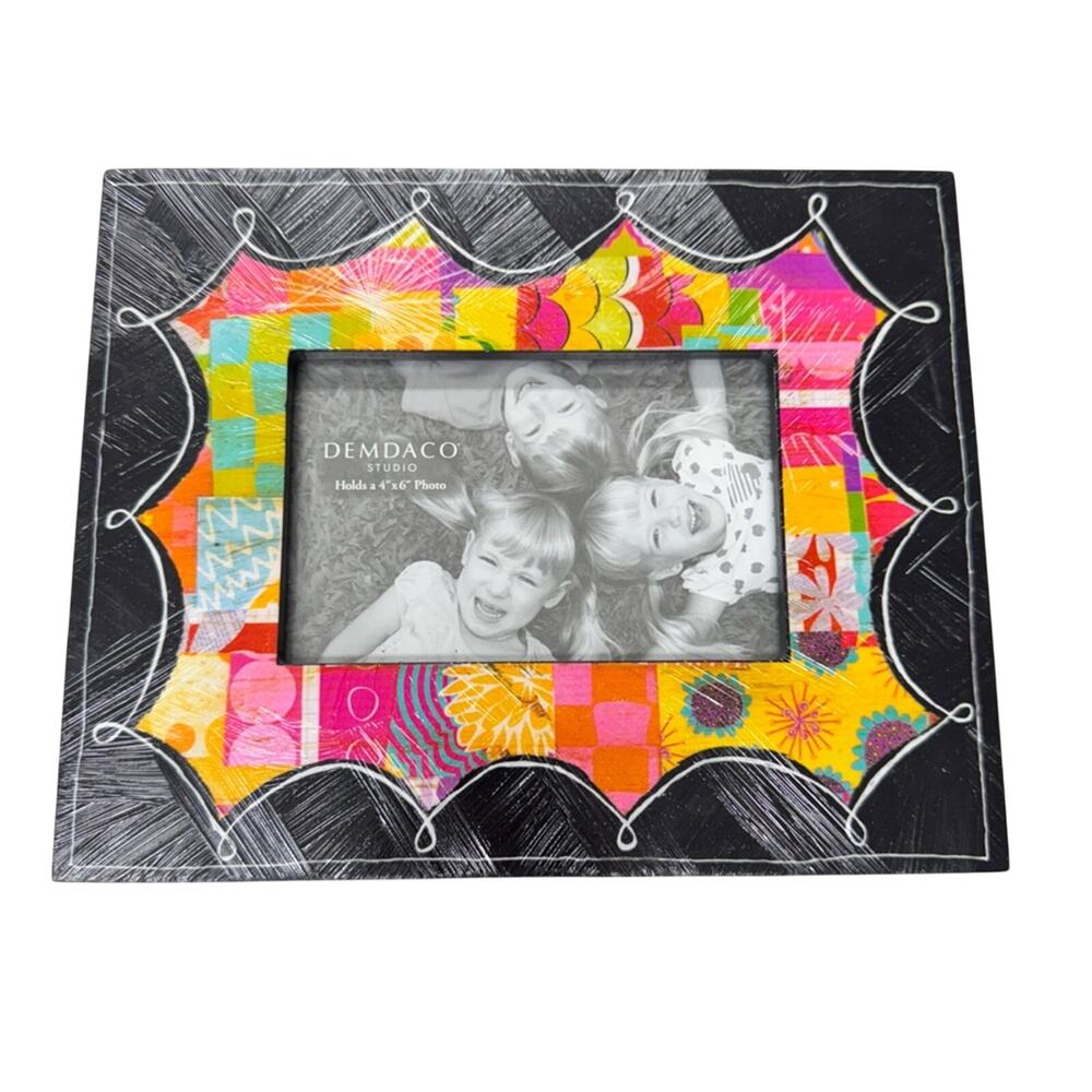 Demdaco Studio Black & Pink Whimsical Wood Painted Frame 4X6 Photo Size New